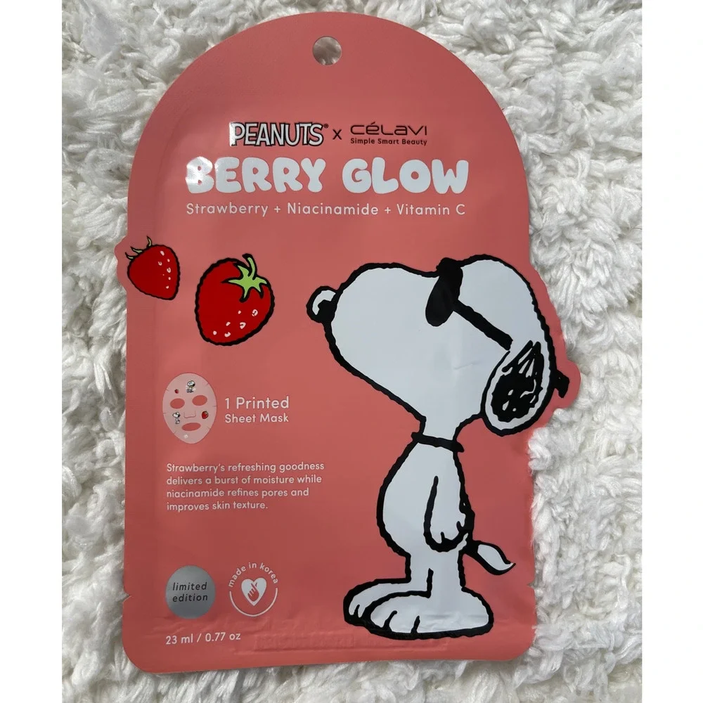 Peanuts x CelaVi Berry Glow Sheet Masks Snoopy Limited Edition NEW 5 Face Masks